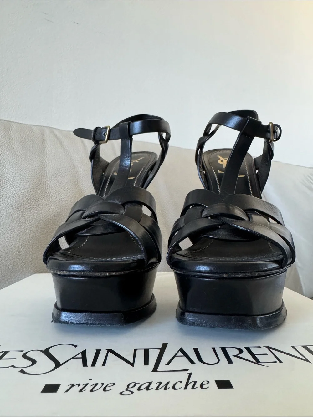 Saint Laurent Tribute Leather T-Strap Platform Sandals | YSL - Picture 12 of 16